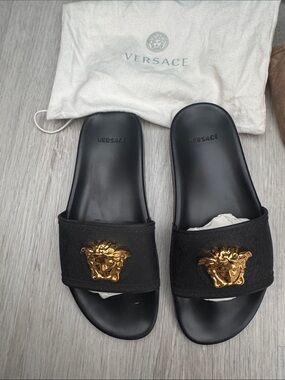 Versace Black Slides with Gold Medusa Emblems